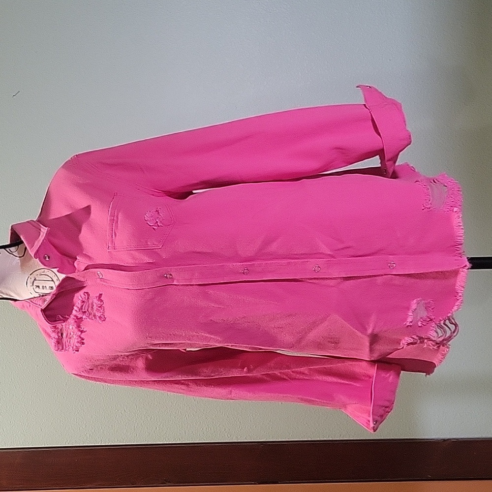 Bubblegum Pink Distressed Jean Jacket
